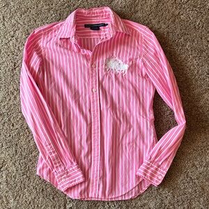 Ralph Lauren Pink and White Striped Button Down Shirt